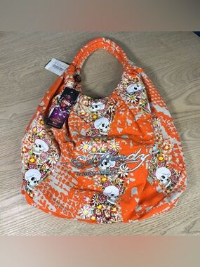 Ed Hardy NWT Skulls and Flowers Orange Circle Bag Preppy Y2K Purse